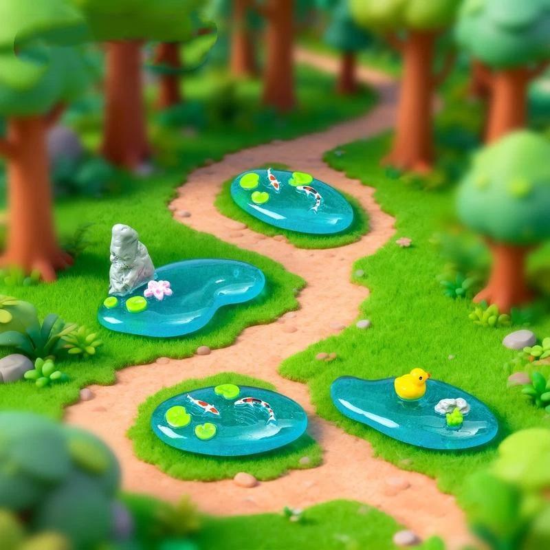 ⑧ 코이 오리 연꽃 디자인의 미니 레진 연못 장식품,  - Bonsai Garden With Koi Pond 리뷰 및 가격